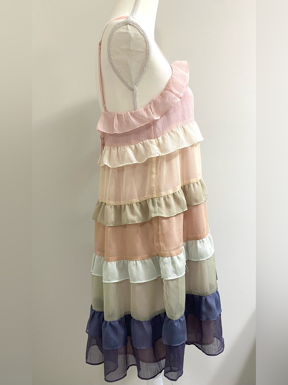 Storia Womens S Pastel Chiffon Ruffle Dress Boho Fall Fairy Cottagecore Feminine - Picture 7 of 14
